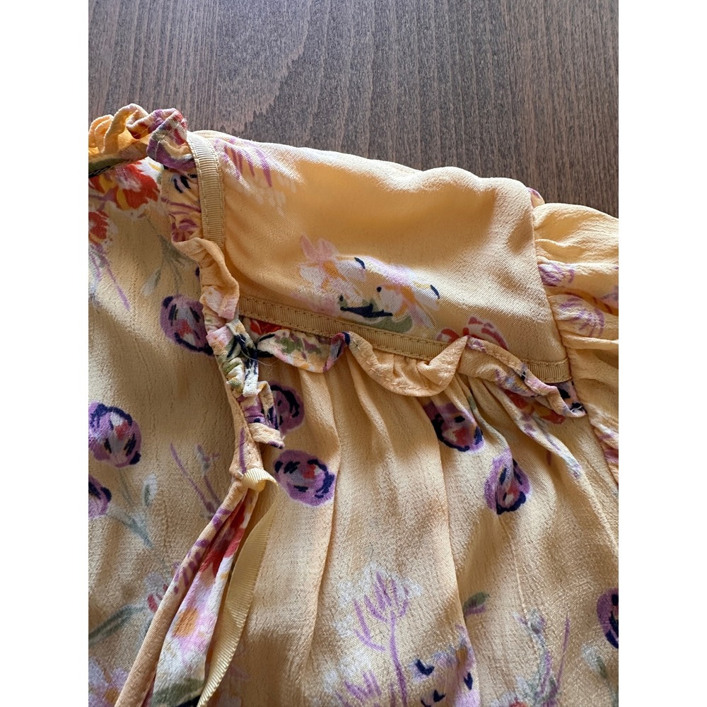 byTiMo Yellow Floral Ruffle Smocked Mini Dress Womens Large Boho Tiered Viscose - Picture 8 of 9